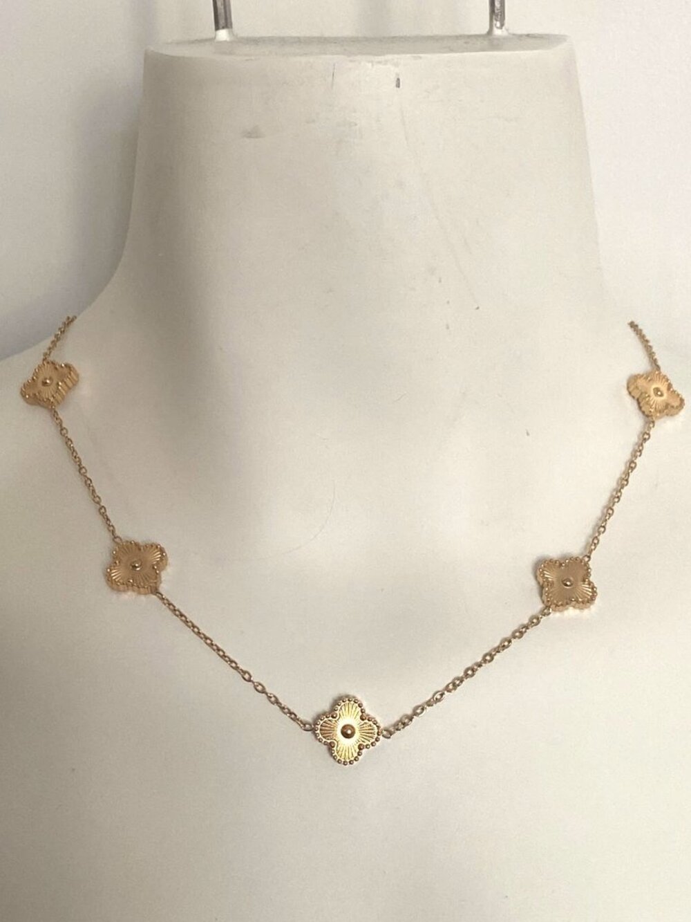 Gold Tone Multiple Clover Necklace 18K Gold PVD Hypoallergenic NEW